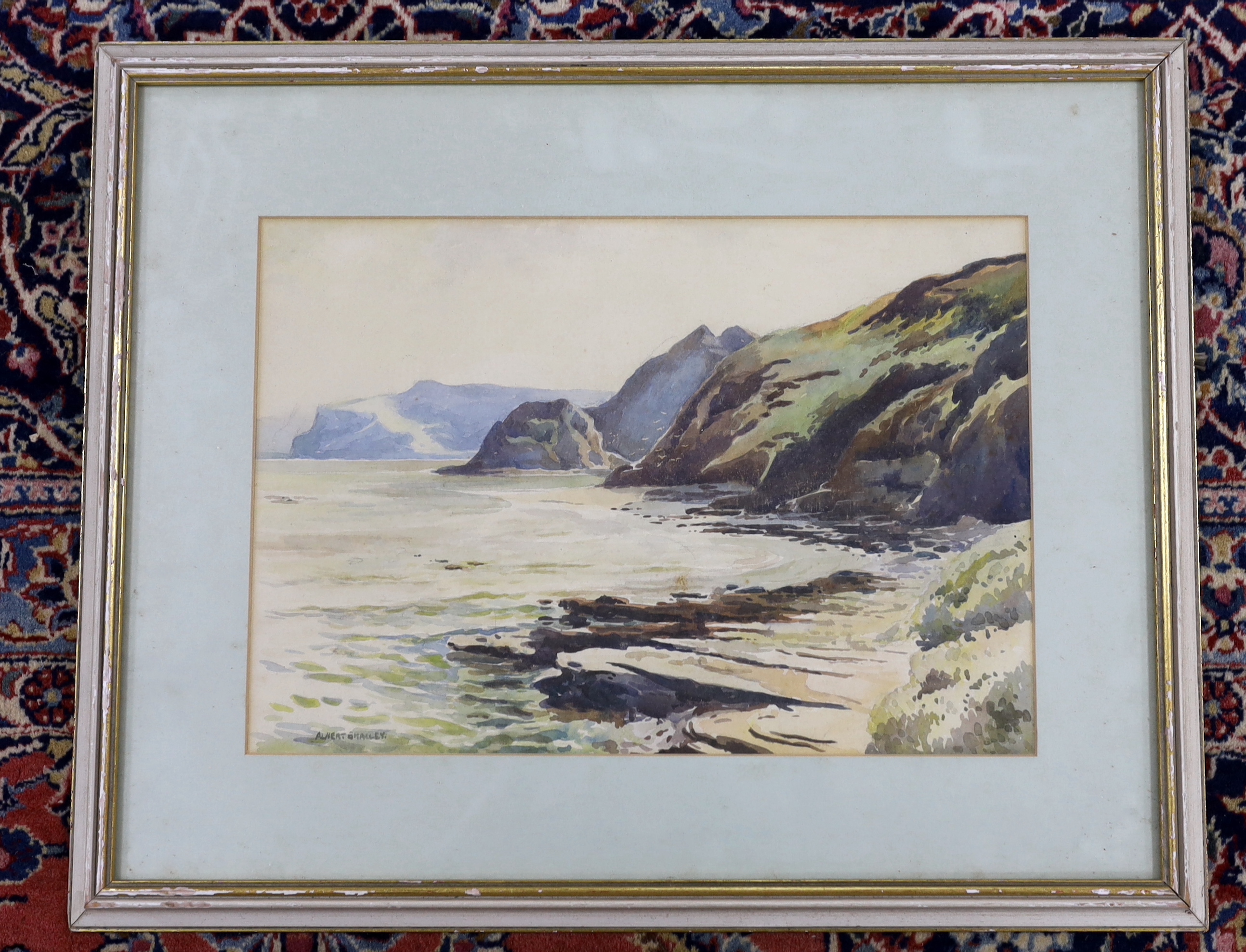 Albert Halley, watercolour, Cornish coastal landscape, signed, 25 x 37cm